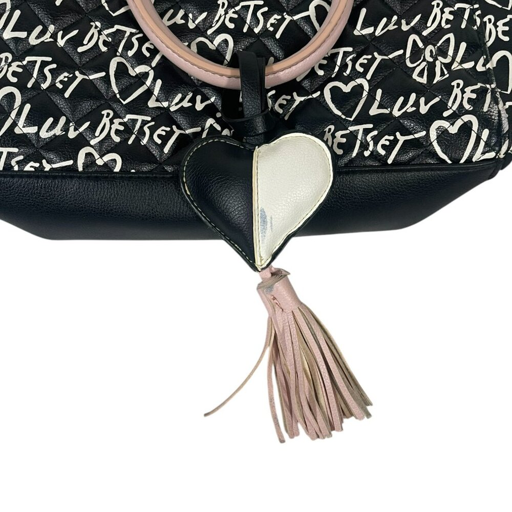 LUV BETSEY JOHNSON Quilted B&W Hearts Bows Handbag Satchel Crossbody Bag Purse - Picture 7 of 12